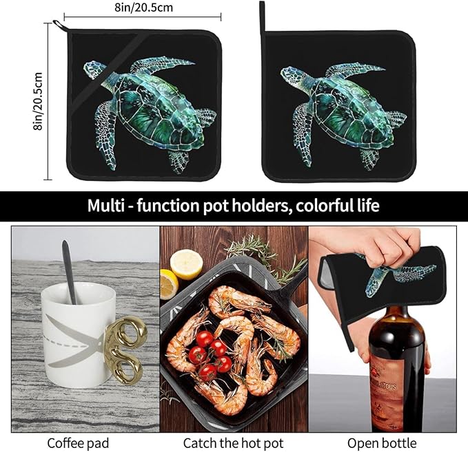 2Pcs Vintage Sea Turtle Pot Holders for Kitchen Clearance Heat Resistant Hot Pads for Cooking Baking Grilling