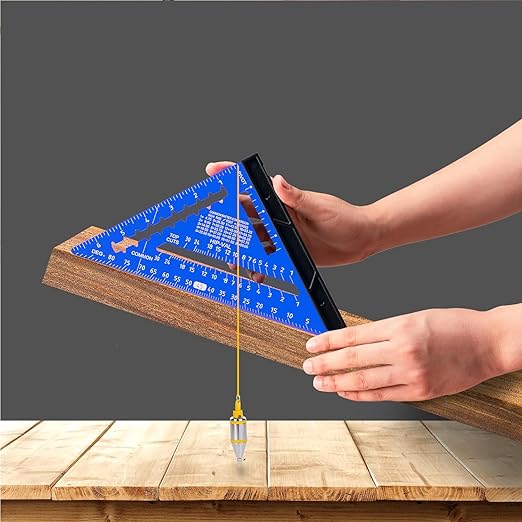 Beslands 7 inch Rafter Square with Level, Aluminum Metal Triangle Ruler Carpenter Square Woodworking Layout Tool Aluminum Triangle Tool Stainless Steel Ruler (Blue)