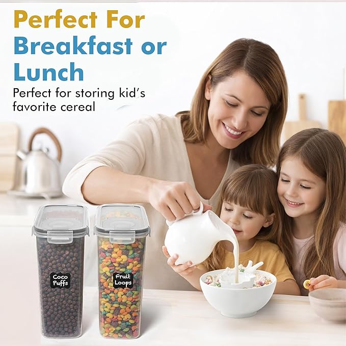 Shazo 2 Pack (15.4 Oz Cereal Capacity) Small Airtight Cereal Containers Storage with Lids, Perfect Space Saving BPA-Free Plastic Container, Pantry Organization and Canister for Rice, Sugar & Flour