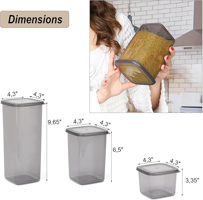 T&D HOME GOODS Storage Jars with Lid, Airtight, Set of 24 Storage Containers, BPA-Free, Storage Container for Cereal, Flour, Kitchen, Practical Organiser Kitchen, (24, 3 Square diff size)