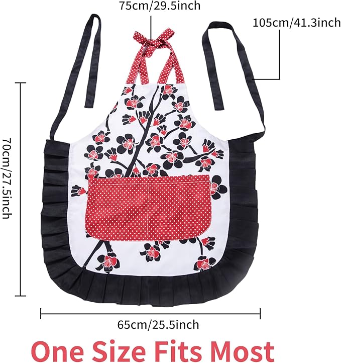 Lovely Flower Pattern Retro Aprons With Large Pockets for Women Girls Cooking Kitchen Bakery Mother's Gift