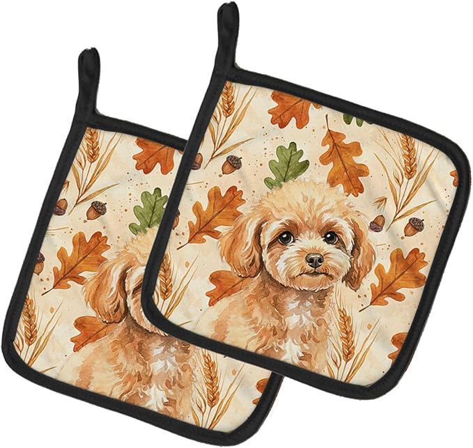 Caroline's Treasures Toy Apricot Poodle Heirloom Fall Pair of Pot Holders Pair 7.5x7.5 Quilted Insulated Hot Pads Decorative Kitchen Gift Made in USA