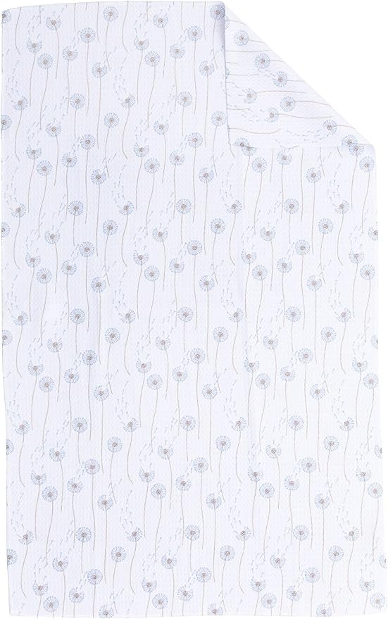 Premium Kitchen Tea Towel | Microfiber Waffle Weave | Quick Dry | Super Absorbent | Double-Sided Designer Prints | 2 Pack (Cream Dandelion)