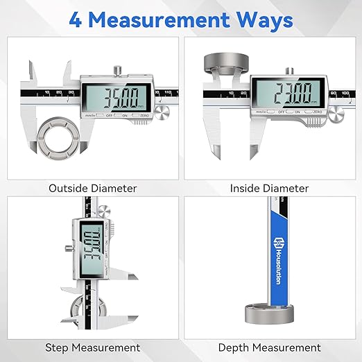 Housolution Digital Caliper, 12Inch Caliper Measuring Tool with Large LCD Screen, Inch/MM Switch, 4 Measuring Ways, Stainless Steel Micrometer Vernier Caliper with Splashproof Screen for Woodworkers