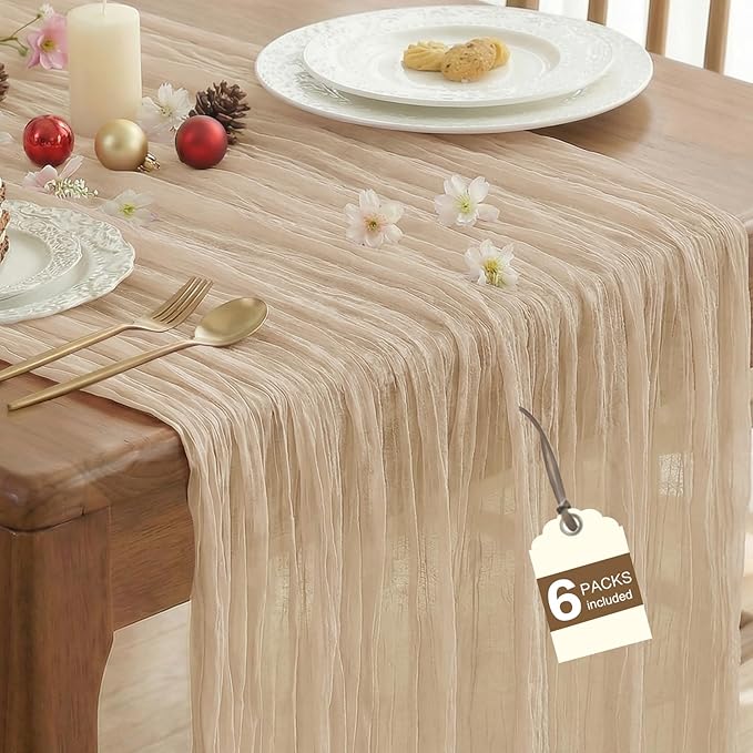 IVAPUPU 6 Pcs Cheesecloth Table Runner - 10ft Nude Spring Boho Gauze Cheese Cloth Table Runners for Baby Shower Decorations Wedding Party Garden Farmhouse Decor