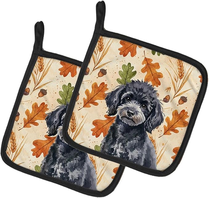 Caroline's Treasures Toy Black Poodle Heirloom Fall Pair of Pot Holders Pair 7.5x7.5 Quilted Insulated Hot Pads Decorative Kitchen Gift Made in USA