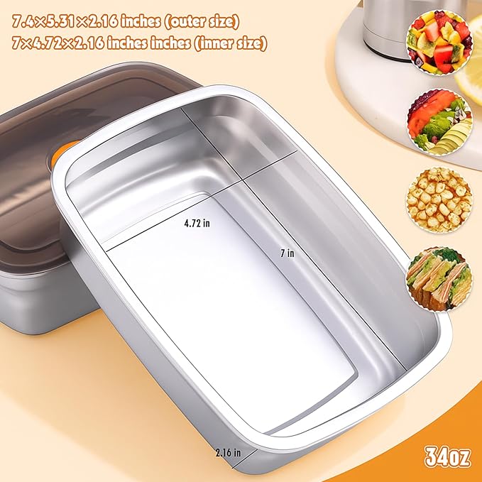10 Pack Stainless Steel Food Storage Containers with Airtight Leak-Proof Lids, 34oz Reusable Meal Prep Lunch Boxes, Freezer & Dishwasher Safe Metal Containers for Leftovers & Snacks