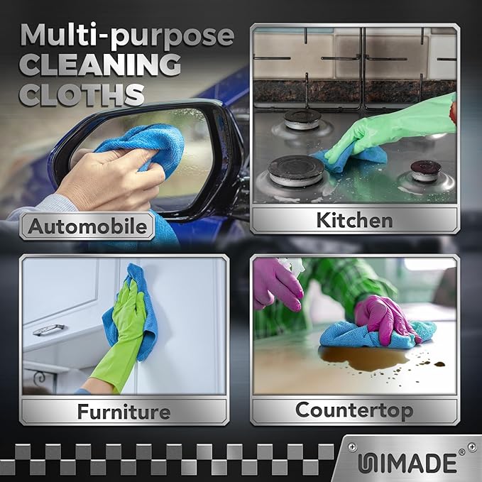 UNIMADE Shop Towel Rag, 200 Pack Reusable Rags Bulk Microfiber Cleaning Cloth Lint Free Towels for Car Kitchen Automotive Bar Mechanic Restaurant Garage, 11.5"x 11.5", Blue