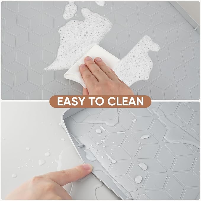 BALEINE 34''×22'' Under Sink Mat, Waterproof Food Grade Silicone Undersink Mat, Cabinet Shelf Drip Tray, Under Sink Liner for Kitchen, Bathroom (Grey)