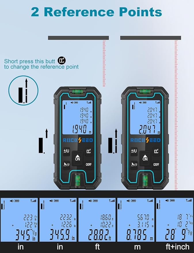 Laser Measure 165 Feet, RockSeed Portable Laser Distance Meter, Digital Distance Measurement with 2 Bubble Levels, Laser Distance Measure with 5 Units Conversion