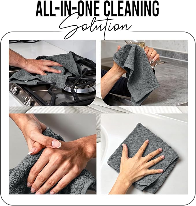 RIVERSIDE Pack of 60 Wash Cloths for Showering, 12 x 12 Inches, Super Soft & Absorbent, 100% Cotton Washcloths Premium Quality Flannel Face Cloths for Bathroom, Gym, Spa (Gray, 60 Pack)