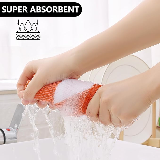 Homaxy Kitchen Towels and Dishcloths Set, 12 x 12 and 13 x 28 Inches, Set of 8 100% Cotton Waffle Weave Check Plaid Kitchen Dish Towels, Super Soft and Absorbent Dish Cloths, White & Orange