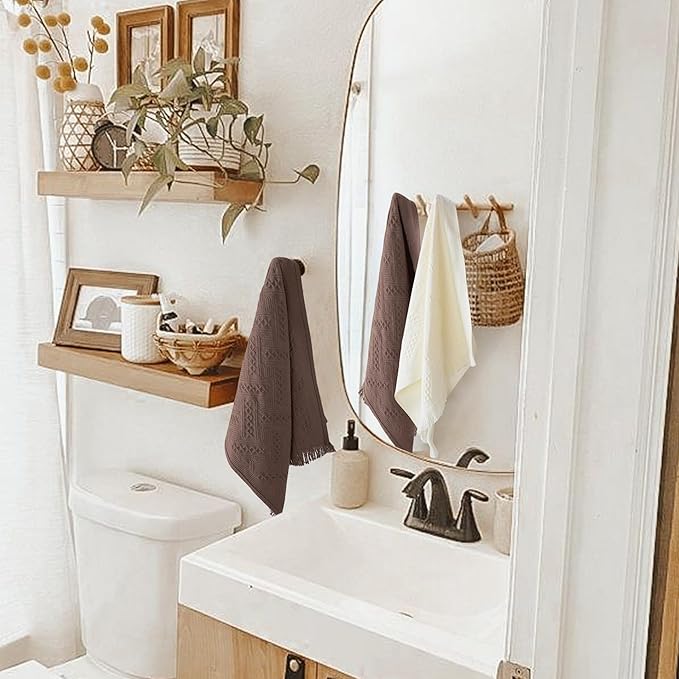 YoulerTex Luxury Decorative Hand Towels Bathroom: 2 Packs 14X30 100% Cotton Turkish Absorbent Soft Face Towel Set for Boho Bathroom Decor Kitchen Hotel Spa Farmhouse Guest Tea Gift (Brown, 14"x30")