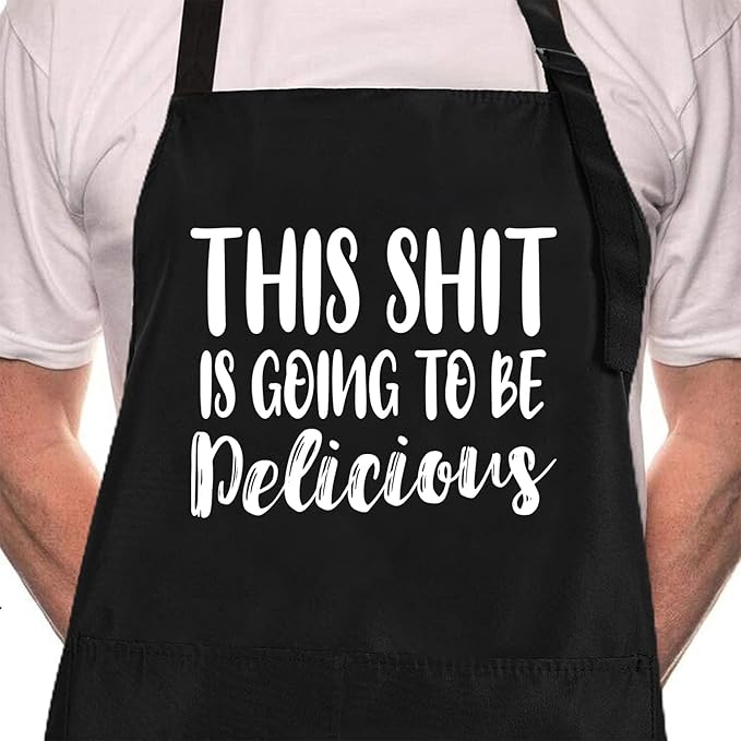 ZOORON Funny Cooking Chef Apron with Pockets BBQ Kitchen Work Aprons Birthday Father’s Day Grilling Gifts for Dad, Husband