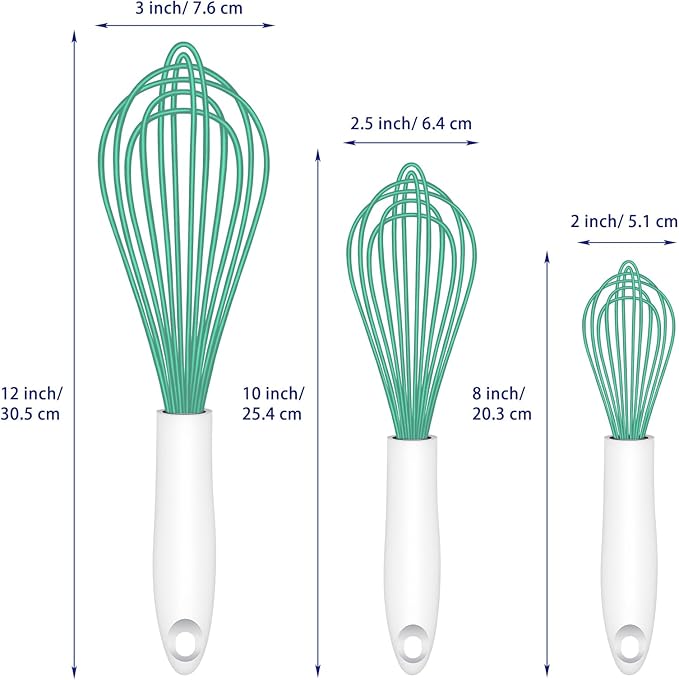 OYV Teal Silicone Whisk, Sealed Waterproof Design Set of 3, Professional Kitchen Whisks for Cooking Non-Scratch, Silicone&Stainless Steel Whisk, Heat Resistant 480°F Rubber wisk, BPA free