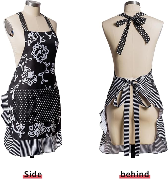 Vintage Floral Apron for Women with Functional Pockets Adjustable Neck Strap for Cooking Baking Mother's Gift