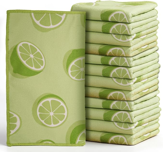 YUA Microfiber Cleaning Cloth 12 Pack,Microfiber Towels Cleaning,Microfiber Towels for Cars,Absorbent Dish Washing Cloth,Reusable Cleaning Cloths Lint Free (Green Lemon‌)