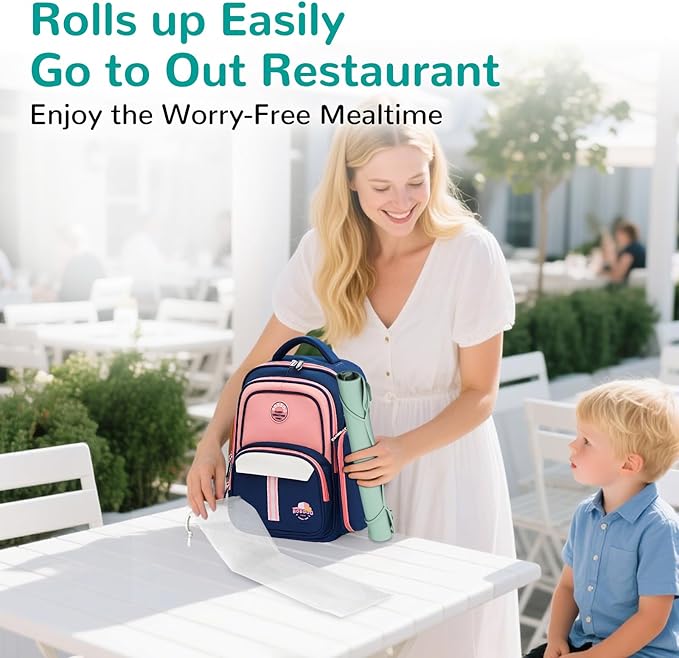 Silicone Placemat for Toddler Eating: Wipe Clean & Roll Up in The Diaper Bag - Table Mat for Restaurant/Travel/On-The-Go