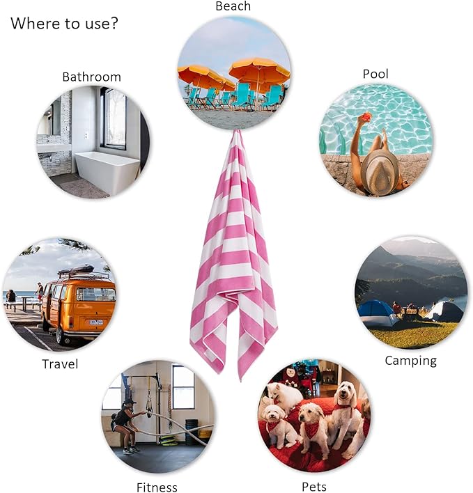 LULUHOME Large Oversized Beach Towel - Big Cotton 36 x 70 Inch Striped Pool Towel, Large Cabana Soft Swimming Towel for Adult Men Women,Pink