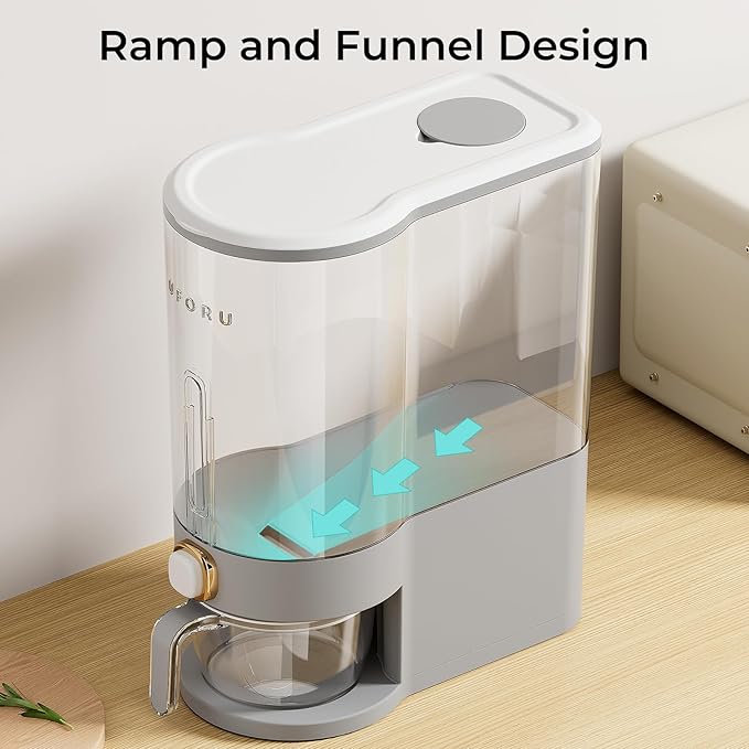 Rice Dispenser, Rice Storage Container with Measuring Cup for Kitchen Pantry Household, Dry Food Storage Containers Airtight, Sealed Moisture Proof (Grey 11 Lbs)
