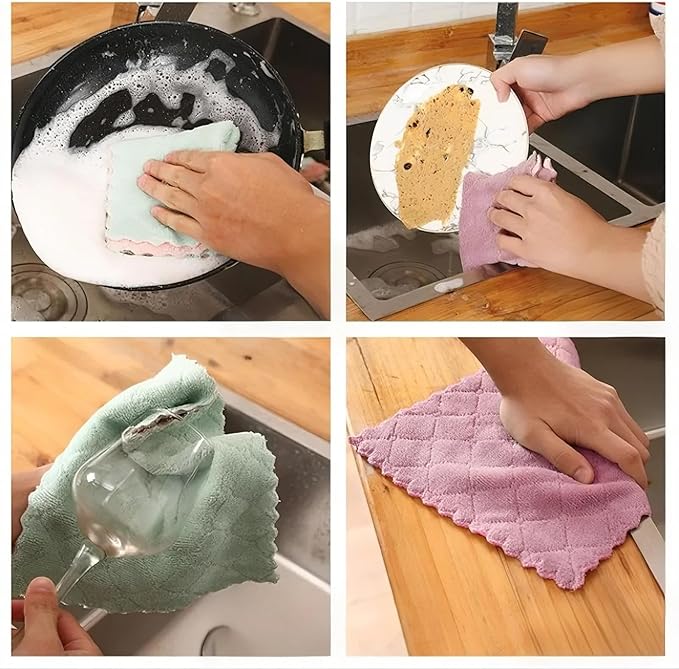 Reusable Microfiber Kitchen Cleaning Cloths – Super Absorbent, Quick-Drying Dish Towels for Kitchen Car Furniture Bowl Tea. 10.6" x 6.3" Coral Velvet Dishcloths Lint-Free Machine Washable 32 Pack Rags