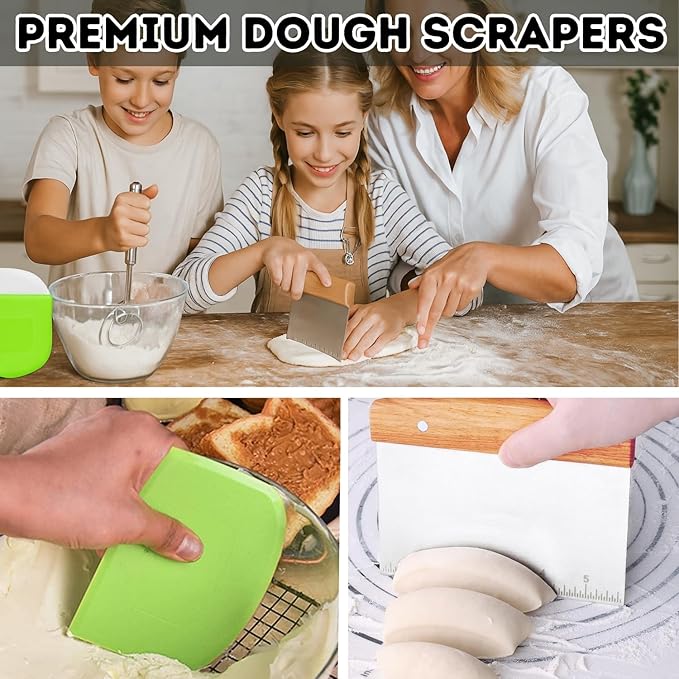 BOORIKA Sourdough Bread Baking Tool Set with Danish Dough Whisk, Bread Lame & Blades, Bench Scraper, Dough Scrapers and Silicone Brush – Sourdough Starter Kit