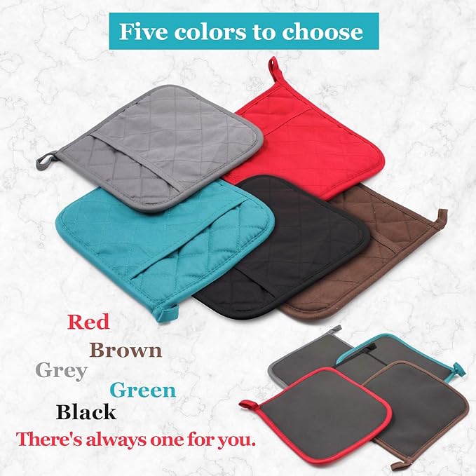2Pcs Cotton and Neoprene Oven Pads Pot Holders with Pocket 8"x8.5" Dual-Function Hot Pad Set for Finger Hand Wrist Protection Heat Resistant to 428°F,Black