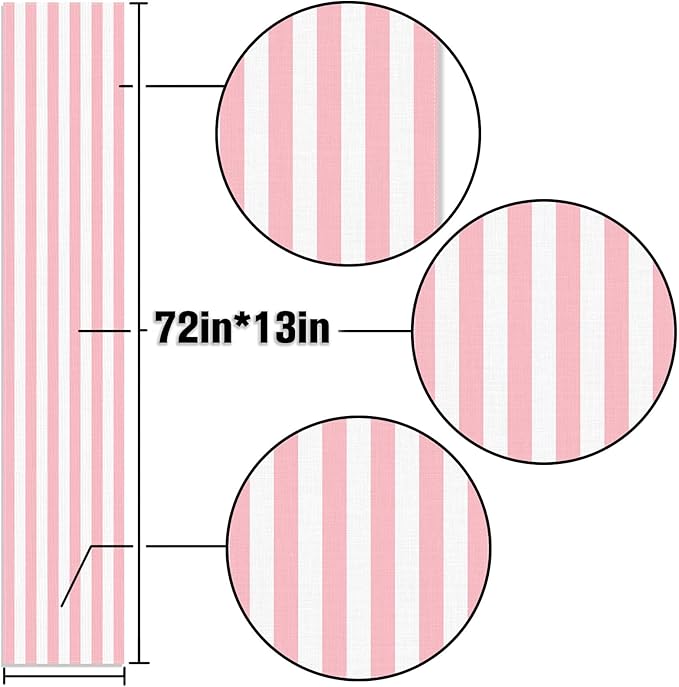 Pink and White Vertical Striped Table Runner Light Pink Birthday Party Decoration Baby Shower Dining Room Home Kitchen Table Decor (Pink, 13" x 72")
