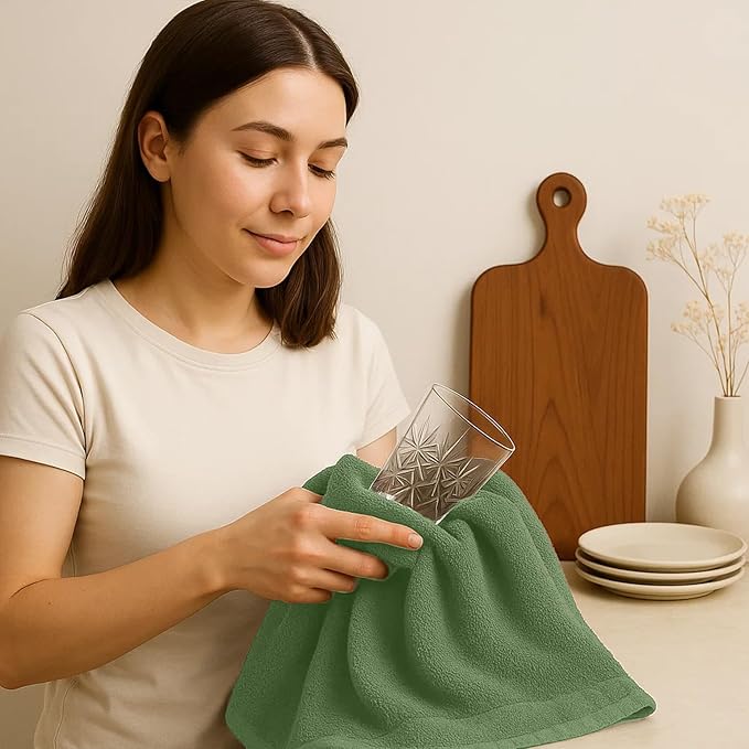 DAN RIVER Kitchen Bar Mops,Pack of 12,16 by 19 Inches,100% Cotton Super Absorbent,Multi-Purpose Cleaning Towels for Home and Kitchen Bars-Sage Green