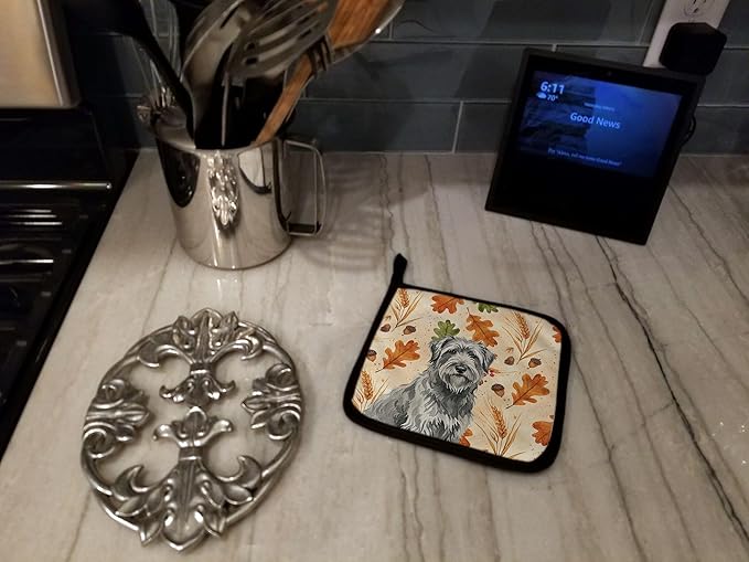 Caroline's Treasures Gray Briard Heirloom Fall Pair of Pot Holders Pair 7.5x7.5 Quilted Insulated Hot Pads Decorative Kitchen Gift Made in USA