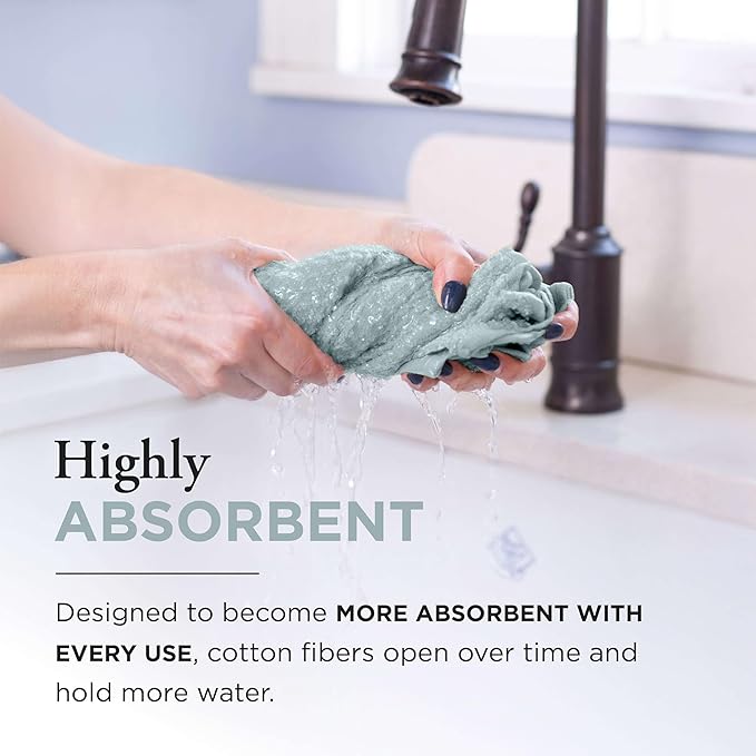 Thyme and Sage 100% Cotton Premium Turkish Kitchen Hand Towel Set, 16"x26", Ultra Absorbent, 350 GSM, Blue Maize, Pack of 4