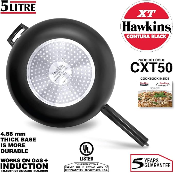 Hawkins Contura Hard Anodized Induction Compatible Extra Thick Base Pressure Cooker, Black, 5L