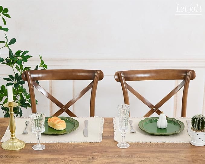 Letjolt Beige Placemats Farmhouse Cotton Linen Place Mats Set of 4 Home Kitchen Dining Table Decor