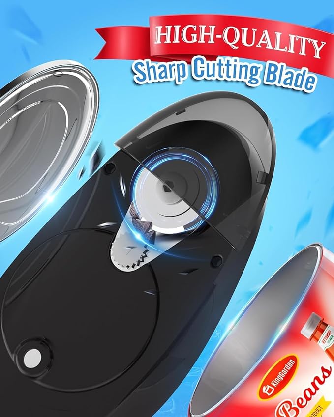 Electric Can Opener, Automatic Hands-Free One Touch, Smooth Edge Safety Cut, Battery Operated, Easy Open for Seniors, Arthritis Friendly, Compact Kitchen Tool Fits Most Can Sizes (Black)