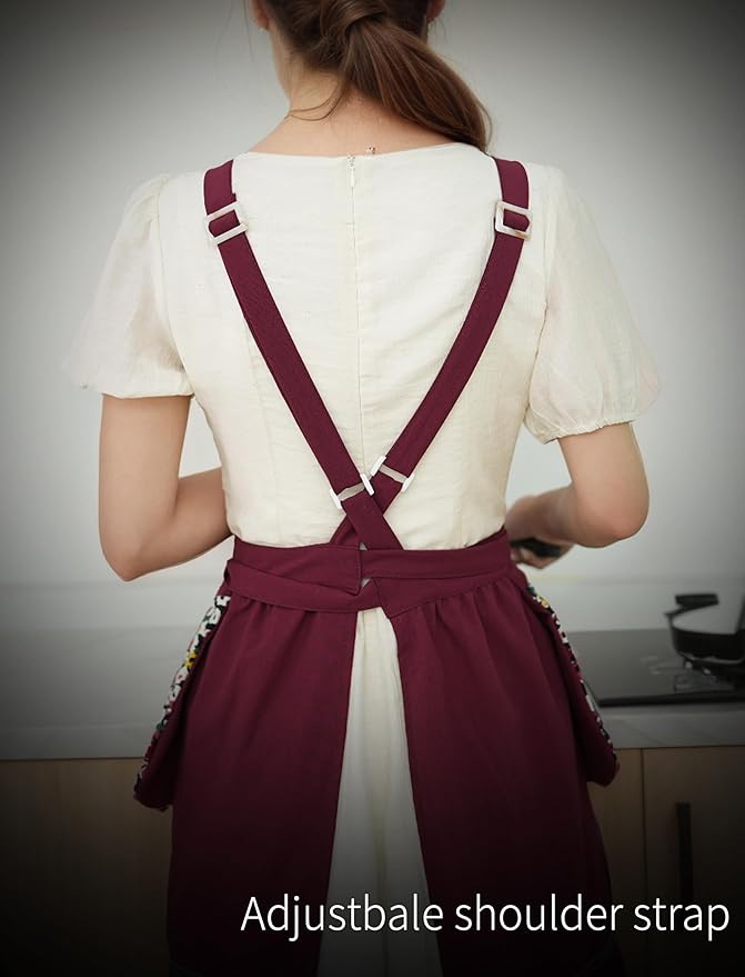 Pinknoke Kitchen Aprons for Women with Pockets Cute Vintage Chef Pinafore Apron for Gardening Cooking Baking Painting