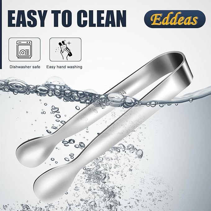 Eddeas Mini Tongs For Serving Food，Set fo 12 Small Tongs For Appetizers，Small Stainless Steel Metal Cooking Tong，for Tea Party Coffee Bar, 4 inch Sugar Tong - Silver