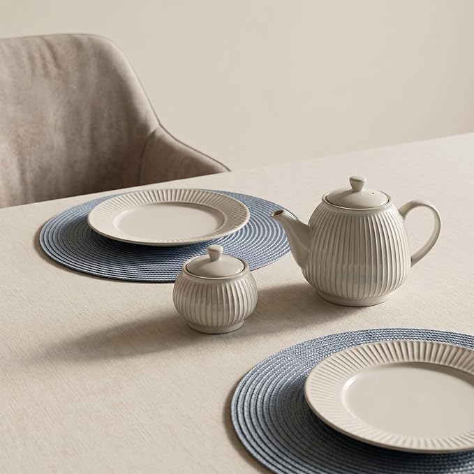 AHHFSMEI Round Placemats Set of 8 Heat Resistant Washable Non-Slip Woven Braided Table Mats for Dining Table Kitchen & Home Deco (Light Blue,8)
