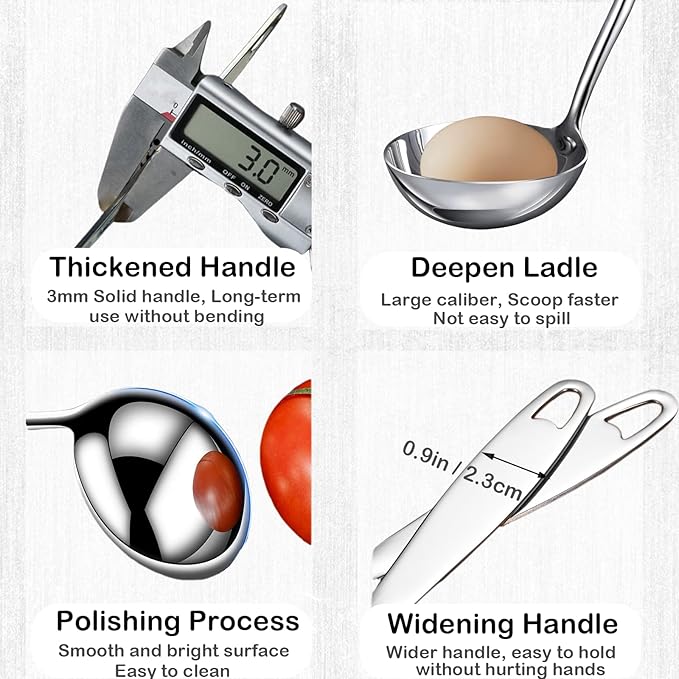 Stainless Steel Soup Ladle, Metal Ladle for Soup, Large Soup Serving Spoon for Buffet, Cooking, Party, Kitchen, Silver