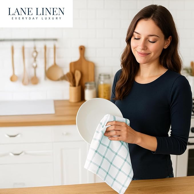 LANE LINEN Cotton Kitchen Towels and Dish Cloths Set, 6-Pack – Absorbent, Quick-Drying Dish Towel, 18" x 28", Soft, Premium Hand and Tea Towels - Aqua
