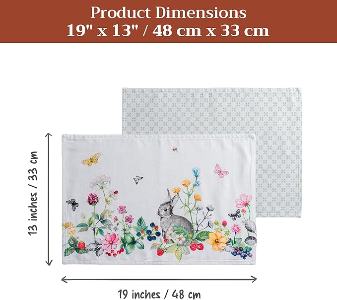 Maison d' Hermine Placemats Set of 4 100% Cotton Washable Cloth Place Mats Reusable Table Mats for Kitchen Dining Party Wedding Gifts for Mothers Day Spring/Summer (Printemps, 13" x 19")