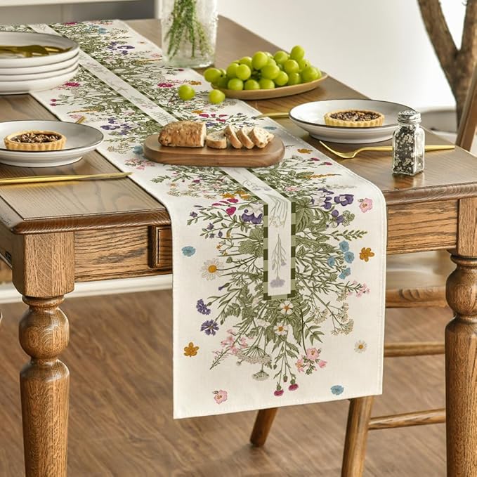 Artoid Mode Vintage Wildflowers Daisy Spring Table Runner,Seasonal Summer Floral Kitchen Dining Table Decoration for Home Party Decor 13x120 Inch