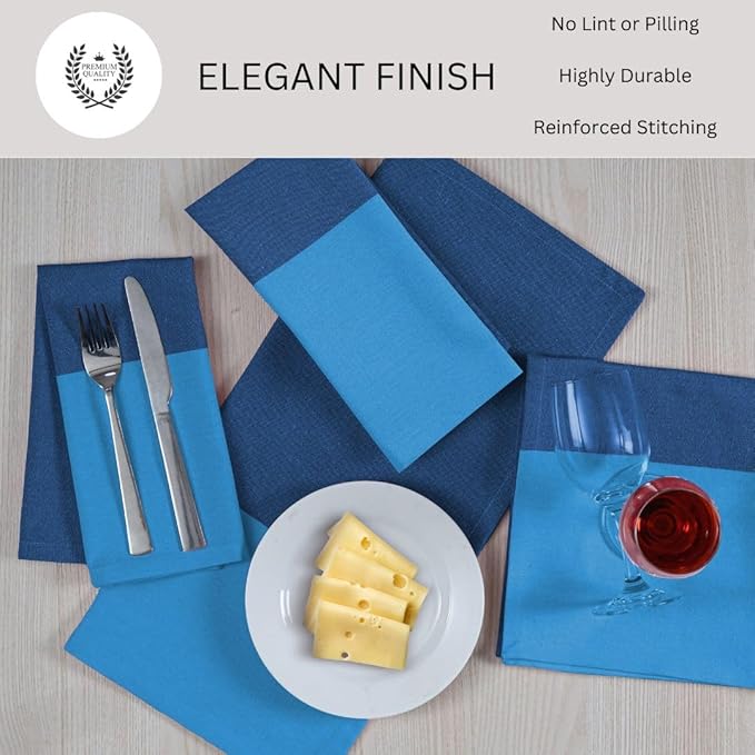 Cloth Dinner Napkins 100% Cotton Set of 6 - Soft Durable Reusable Table Napkins - for Dining Weddings Parties Holidays Easter and Everyday Use - 18x18 Inch Cloth Napkins Blue