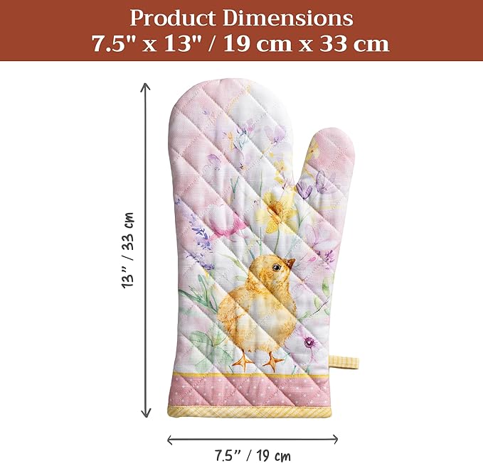 Maison d'Hermine Oven Gloves 100% Cotton Oven Mitt 7" x 13" with Loop Heat Resistant BBQ Cooking Gloves Baking Grilling Gifts for Mothers Day Spring/Summer (Pack of 1, Easter Zest)