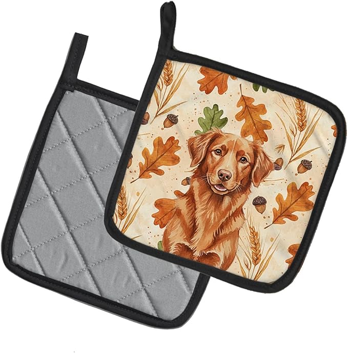 Caroline's Treasures Copper Nova Scotia Duck Tolling Retriever Heirloom Fall Pair of Pot Holders Pair 7.5x7.5 Quilted Insulated Hot Pads Decorative Kitchen Gift Made in USA