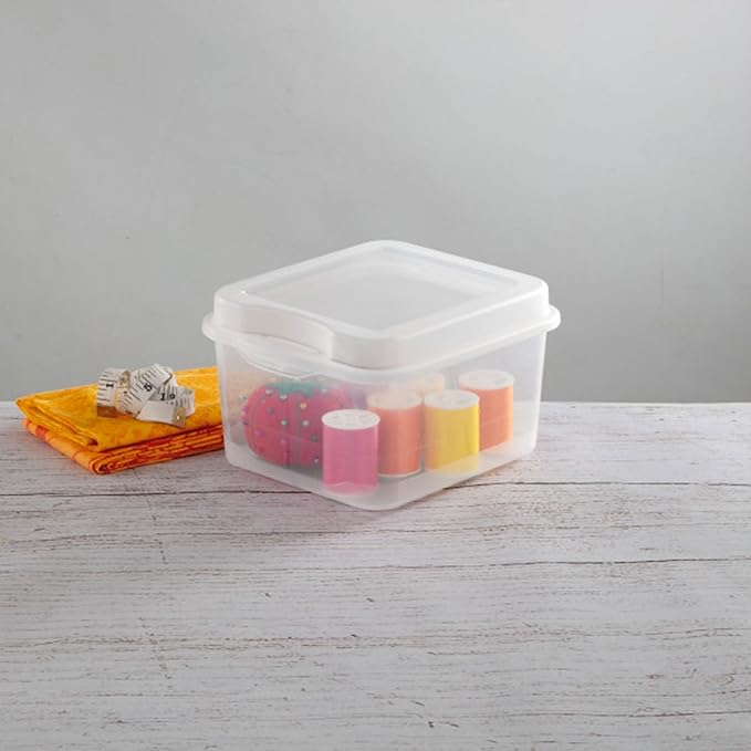 Sterilite FlipTop, Stackable Small Storage Bin with Hinging Lid, Plastic Container to Organize Desk at Home or Office, Clear, 36-Pack