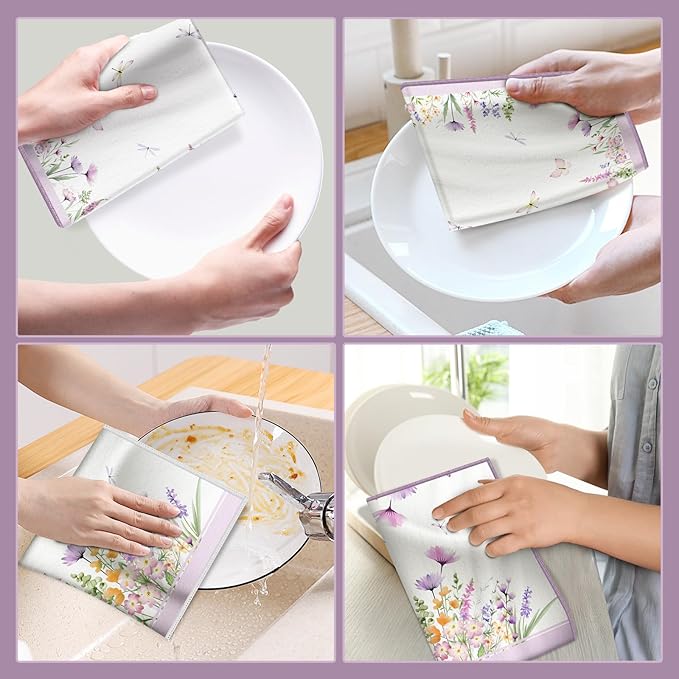 Spring Floral Butterfly Microfiber Kitchen Towels, Soft Absorbent Summer Hand Towel 15.7 × 23.6 inch, Thick Dish Cloth for Party Anniversary Holiday Decoration, Housewarming Gifts for Mom