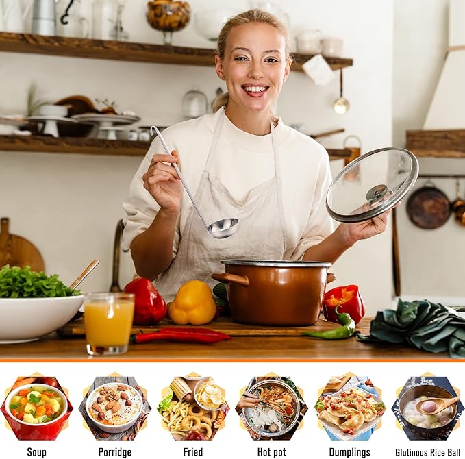Cunhill 5 Pcs Soup Ladles Stainless Steel Serving Ladles with Long Handle for Serving, Cooking, Stirring, Portioning Kitchen Restaurant Accessories(4 oz)