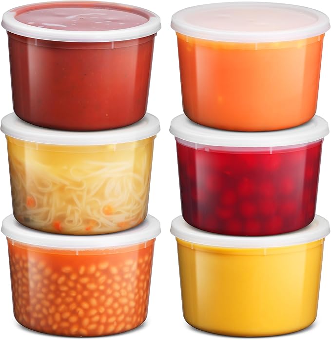 JoyServe 64 oz Food Storage Containers with Lids (Case Pack of 36 Sets), Half Gallon Round Plastic Deli Container with Leak-Proof Lid, BPA-Free, Freezer, Dishwasher & Microwave Safe