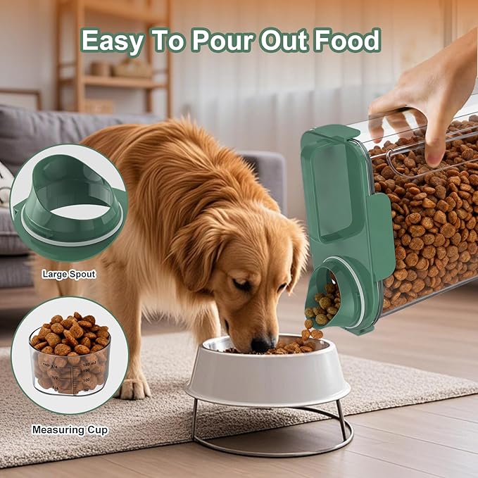 Uppetly Dog Cat Food Storage Container, 5-7Lbs Pet Food Containers, Airtight Cat Food Container with Portable Handle & Measuring Cup, Small Animal Dry Food Dispenser for Dogs, Cats and Birds Green