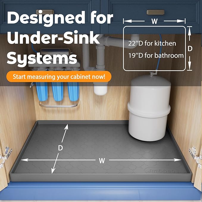 Jin&Bao Waterproof Under Sink Mat 31" x 22", Thick Silicone Mat Cabinet Protector for Kitchen and Bathroom, Shelf Liner, Home Organizer and Storage, Multipurpose Tray for Gadgets and Essentials